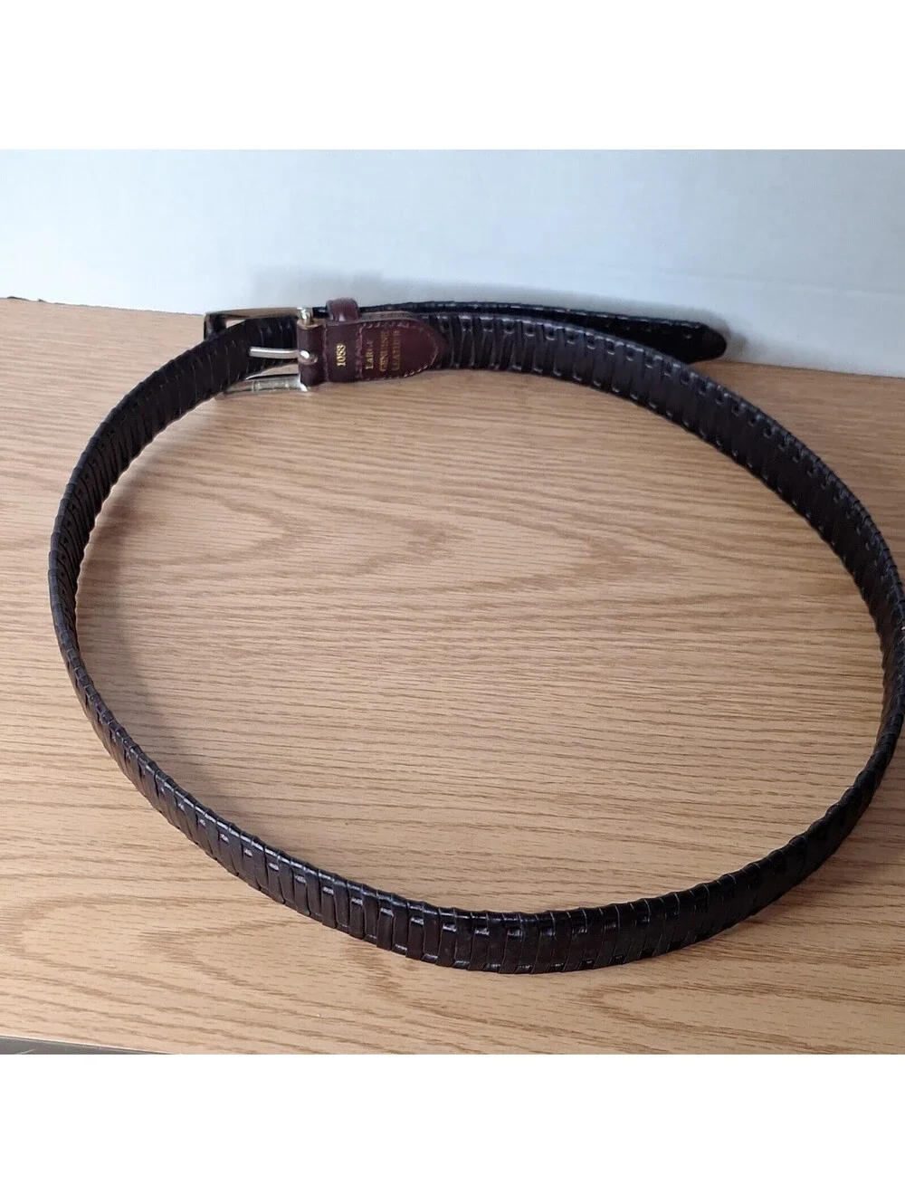 Vintage Dark Brown Woven Genuine Leather Belt Mens Large Braided Style 1053